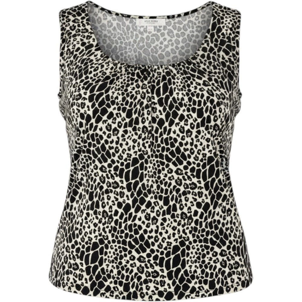 Jones Studio Tank Top Women 2X Black Animal Print Pleated Scoop Neck Sleeveless